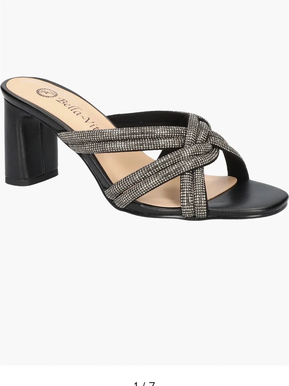 Bella Vita Black Heeled Knot Sandals with Silver Accent Straps
